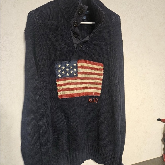 Ralph Lauren Dark Blue Zip Up Sweater with Flag